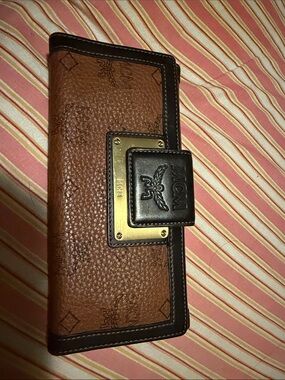 MCM Brown and Black Leather Continental Key & Card Holder with Gold Plate